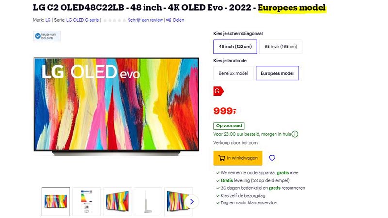 voorbeeld Europees model tv in webshop